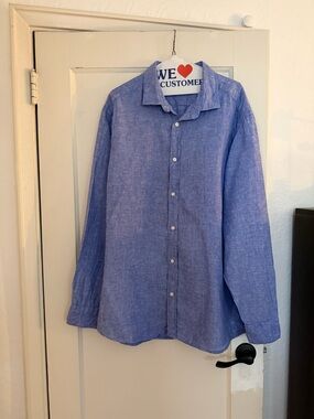 Charles Tyrwhitt Light Blue Linen Casual Button-Down Shirt